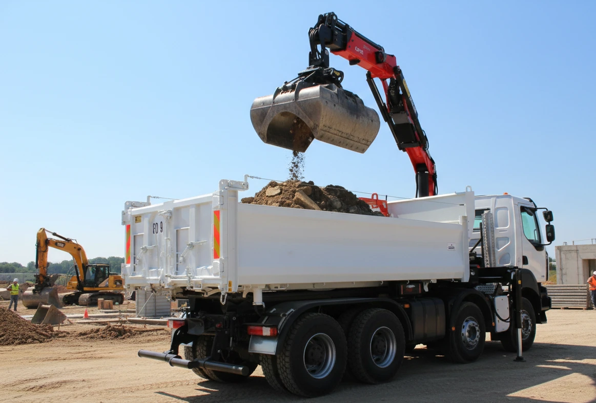 Équipement camion benne grue RS Pompage intervention chantier Lyon