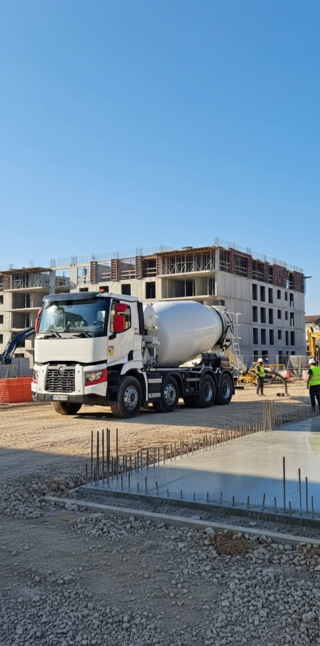 Camion malaxeur toupie transport béton RS Pompage chantier Lyon